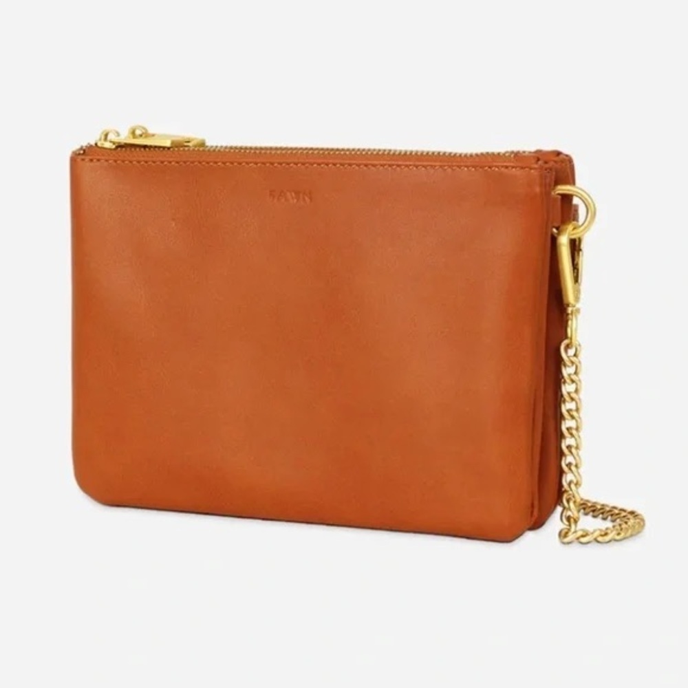 Fawn Design Tan Leather Wristlet with Gold Chain